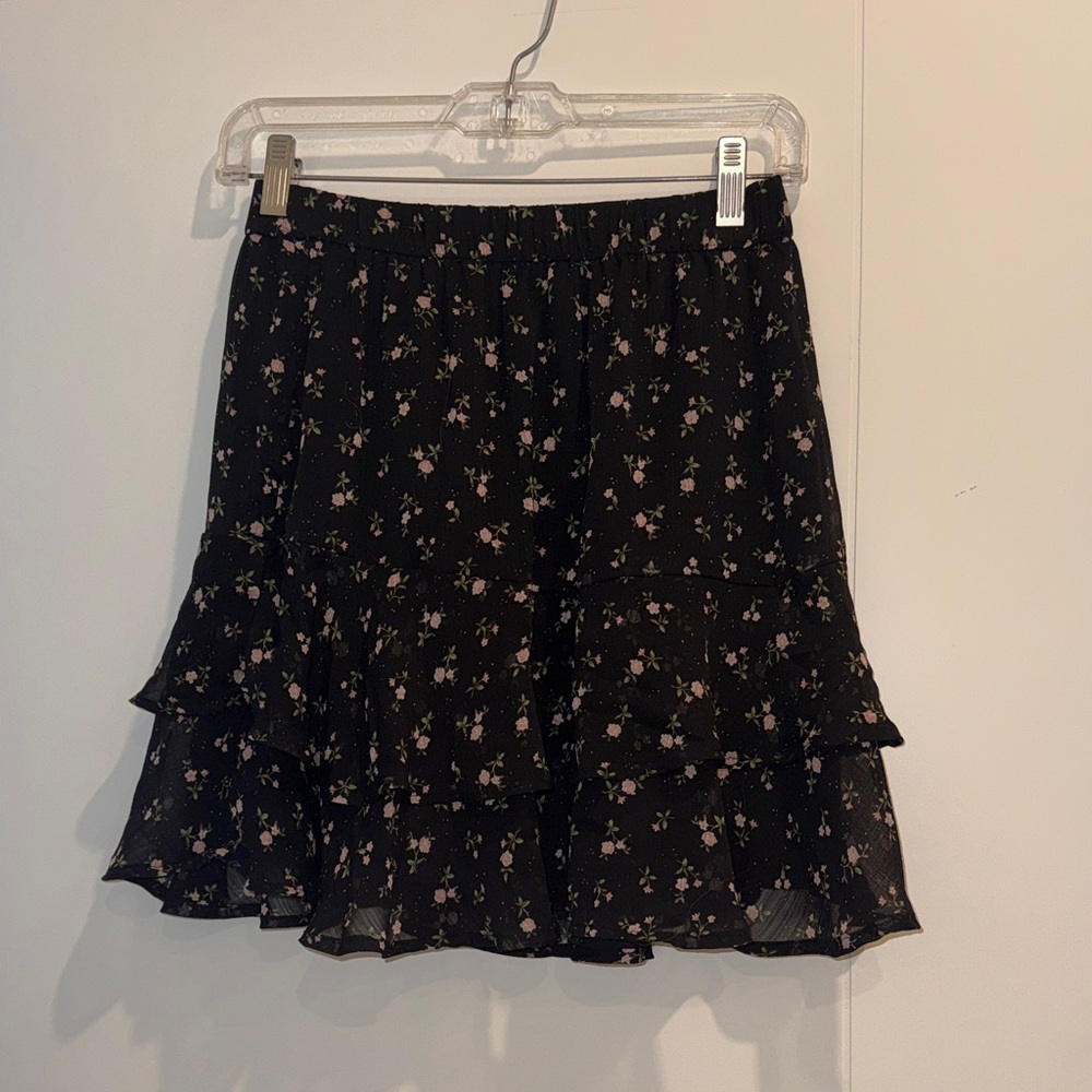 Divided Black Floral Mini Skirt